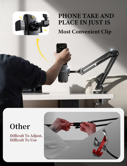 LISEN Cell Phone Holder for Bed Desk, Overhead Phone Mount iPhone Recording