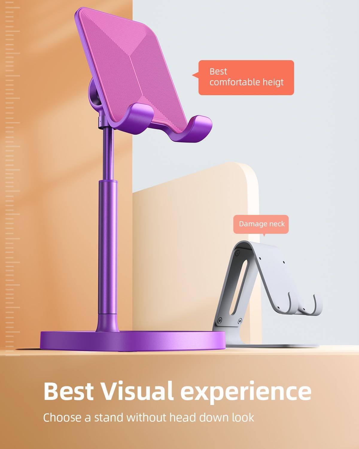 LISEN Cell Phone Stand Adjustable Phone Holer for Desk, Computer Office Desk Accessories for iPhone 16 Holder Women Kitchen Essentials Fits All Mobile Phones Switch Kindle iPads Tablet 4-10in Purple