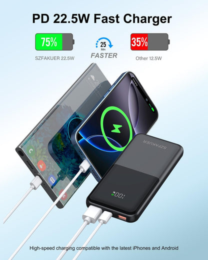Portable Charger,Slim 10000mAh Power Bank,22.5W USB-C Fast Charging Battery Pack Compatible with iPhone 17/16/15/14/13/12 Pro Samsung Galaxy, iPad, AirPods, Android Tablets (Black)