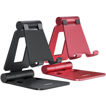 Nulaxy 2 Pack Aluminum Dual Folding Cell Phone Stand for Desk, Black&Silver