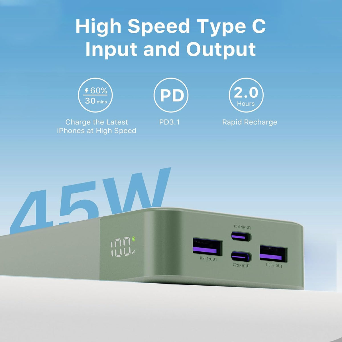 JUOVI Power Bank 45W 20000mAh Portable Charger