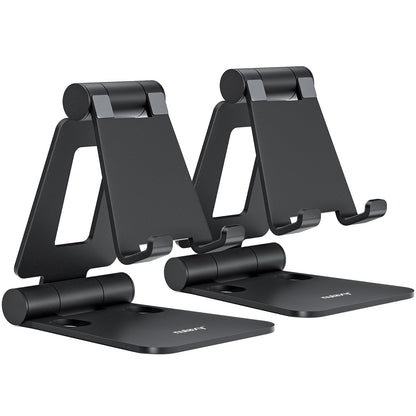 Nulaxy 2 Pack Aluminum Dual Folding Cell Phone Stand Desk, Black&Rose Gold