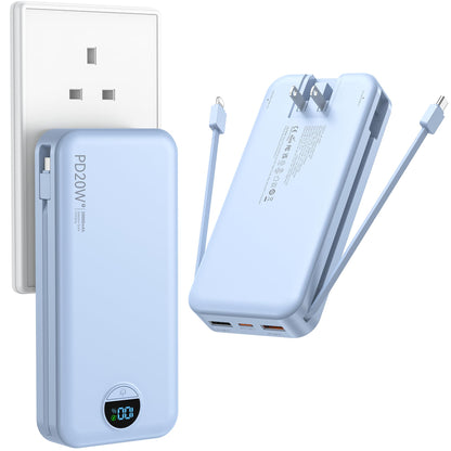 Ffnpua Portable Charger Power Bank 20000mAh PD20W w/Built-in Cables