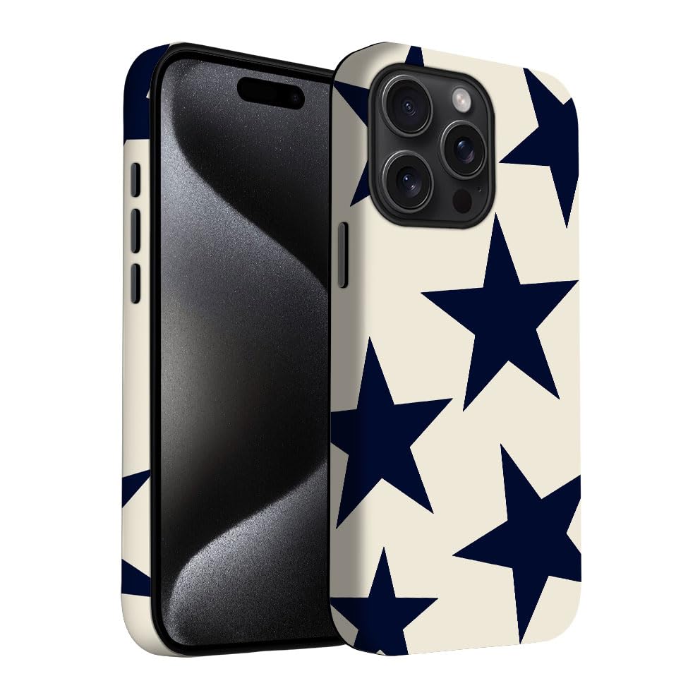 for iPhone 17 Pro Max/iPhone 18 Pro Max Case | Beige Navy Blue Stars | Slim Drop Protection Design