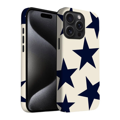 for iPhone 17 Pro Max/iPhone 18 Pro Max Case | Beige Navy Blue Stars | Slim Drop Protection Design