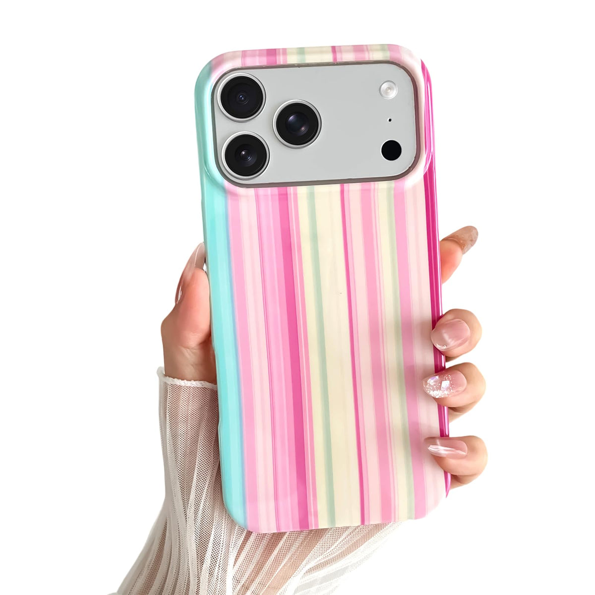 Yeddabox for iPhone 16 Pro Case Cute Striped Phone Case Soft TPU Slim Shockproof Phone Cover for Women Girls, Pink and Yellow