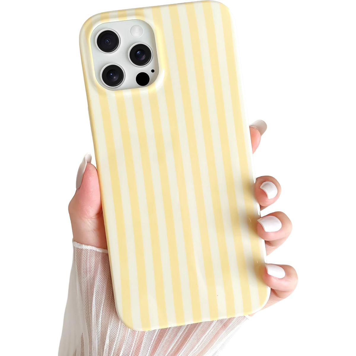 Yeddabox for iPhone 16 Pro Case Cute Striped Phone Case Soft TPU Slim Shockproof Phone Cover for Women Girls, Pink and Yellow
