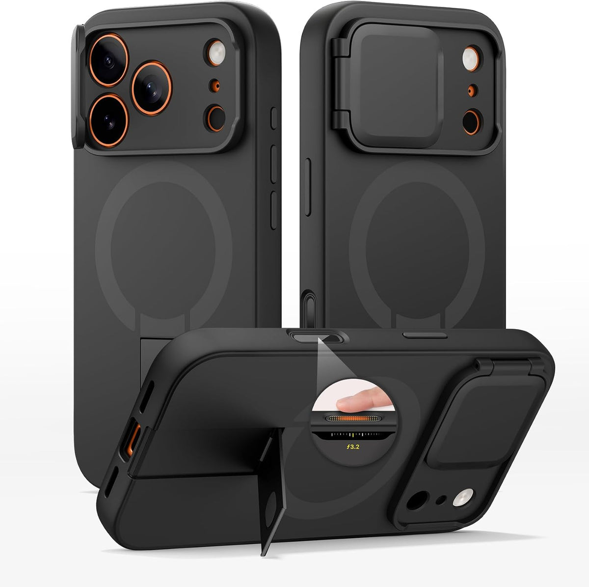 SURITCH for iPhone 17 Pro Max Case with Camera Control Cover, Camera Cover and Adjustable Kickstand, Compatible with MagSafe, Shockproof Bumper Protective Cases 6.9 Inch, Black