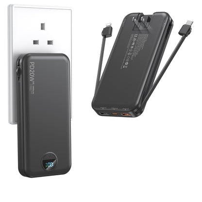 Ffnpua Portable Charger Power Bank 20000mAh PD20W w/Built-in Cables