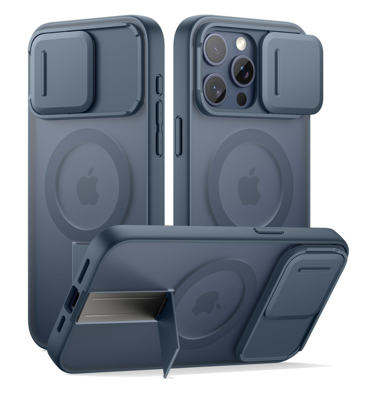 SURITCH for iPhone 15 Case, Compatible with MagSafe, Built-in Kickstand & Camera Cover & Translucent Back, Shockproof Rugged Protective Phone Cover 6.1 Inch, Black
