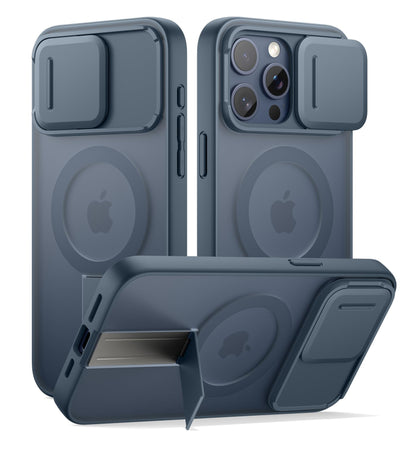 SURITCH for iPhone 15 Case, Compatible with MagSafe, Built-in Kickstand & Camera Cover & Translucent Back, Shockproof Rugged Protective Phone Cover 6.1 Inch, Black