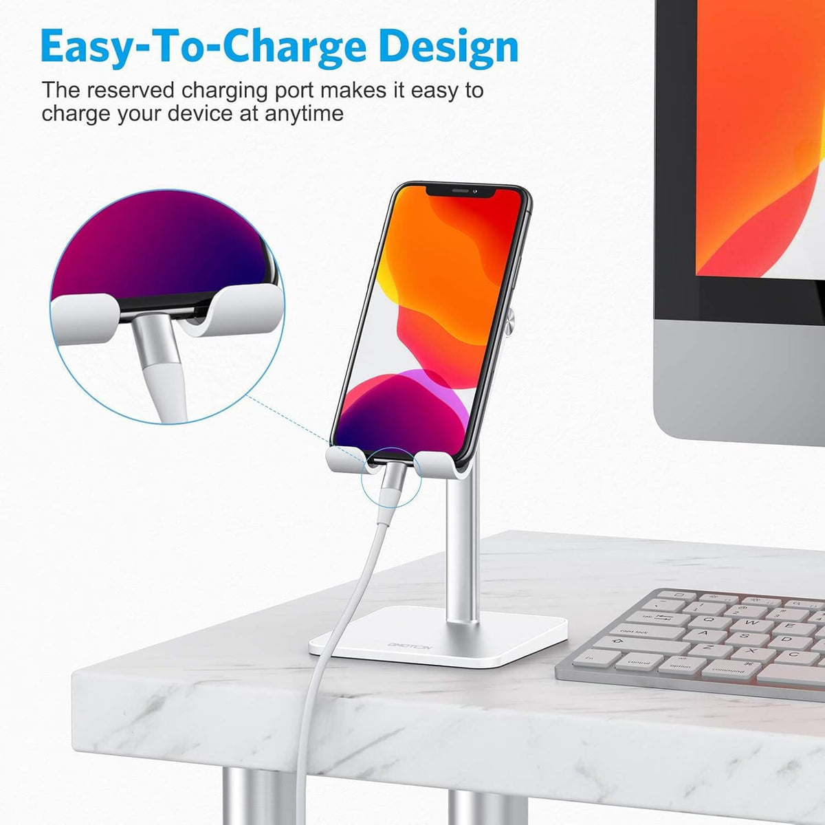 OMOTON CA02 Cell Phone Stand with Charging Hole for Desk Lightweight Silver