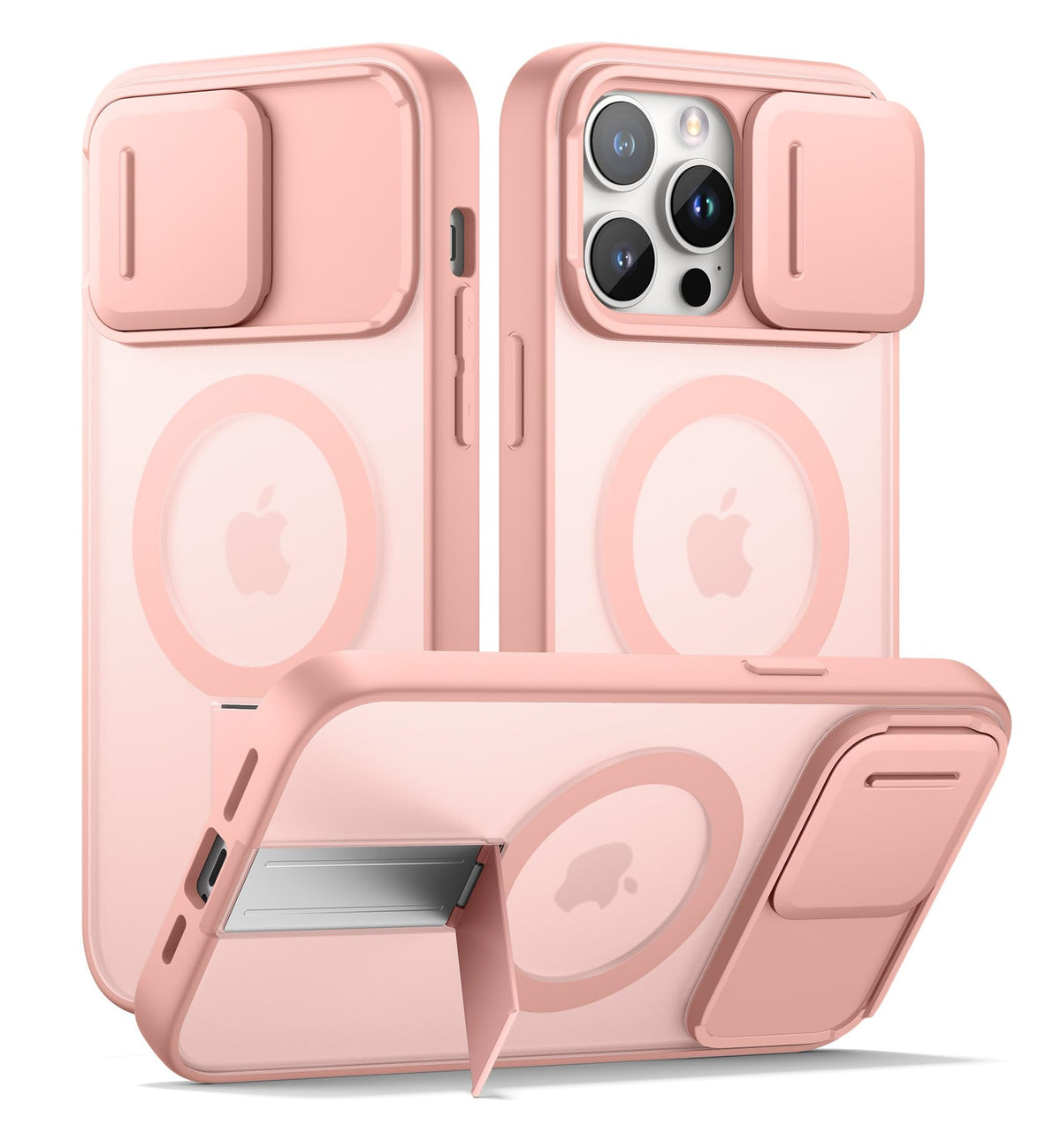 SURITCH for iPhone 15 Case, Compatible with MagSafe, Built-in Kickstand & Camera Cover & Translucent Back, Shockproof Rugged Protective Phone Cover 6.1 Inch, Black