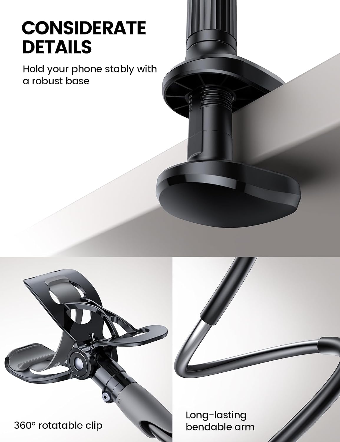 Lamicall Gooseneck Bed Phone Holder 33.4" Full Adjustable Flexible Arm