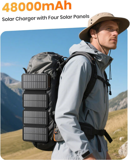 SOARAISE Solar Power Bank 48000mAh Wireless Portable Charger with 4 Cables