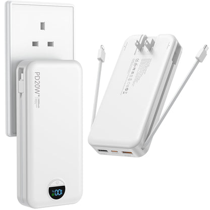 Ffnpua Portable Charger Power Bank 20000mAh PD20W w/Built-in Cables