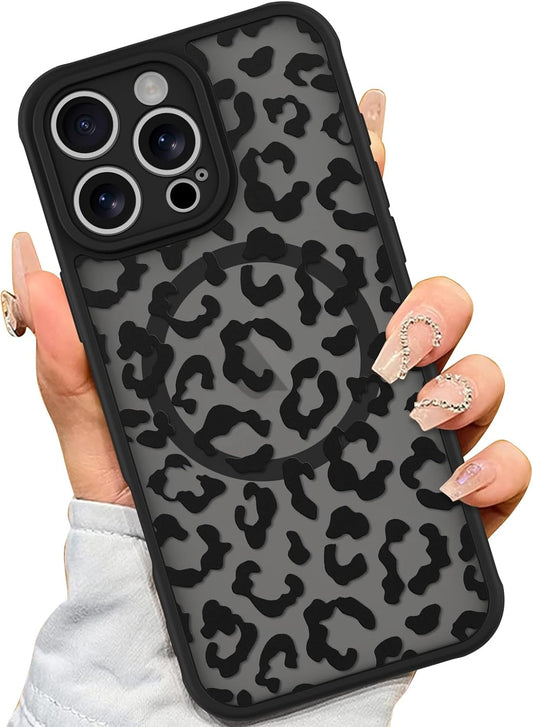 AIGOMARA Magnetic Case for iPhone 16 Pro Max, Black Leopard Pattern Design