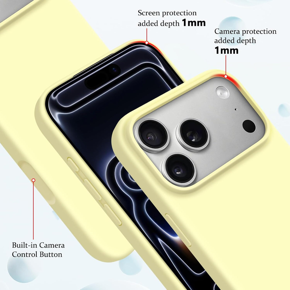 Newseego for iPhone 17 Pro Max Case with Camera Control Button, Solid Color Liquid Silicone Case for Women Girls Men Anti-Scratch Lining Shockproof Drop Protective Cover for iPhone 17 Pro Max-Yellow