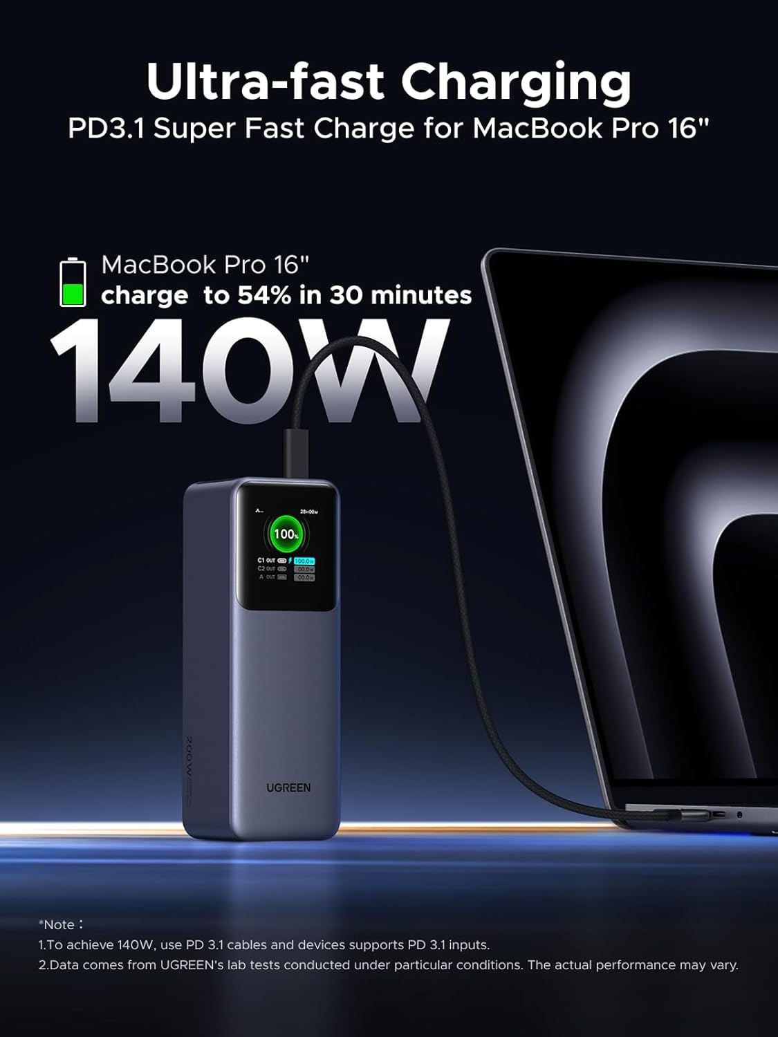 UGREEN Nexode 25000mAh 200W PD 3.1 TFT 3-Port Power Bank