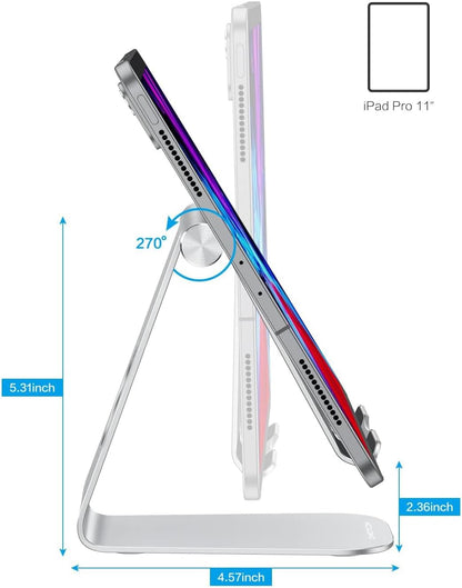 OMOTON T1 Adjustable Tablet Stand for Desk, Aluminum Holder for iPad Silver