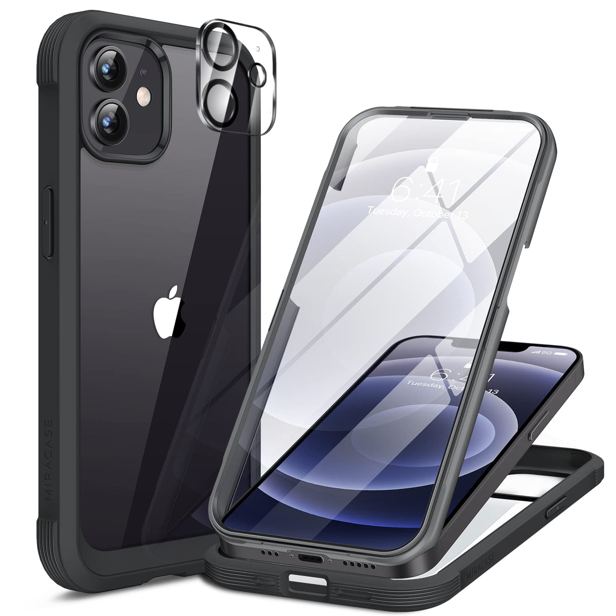 Miracase Magnetic for iPhone 15 Pro Max Case 6.7'' [Compatible with Magsafe] Full-Body Drop Proof Bumper Phone Case for iPhone 15 Pro Max with Built-in 9H Tempered Glass Screen Protector,Black