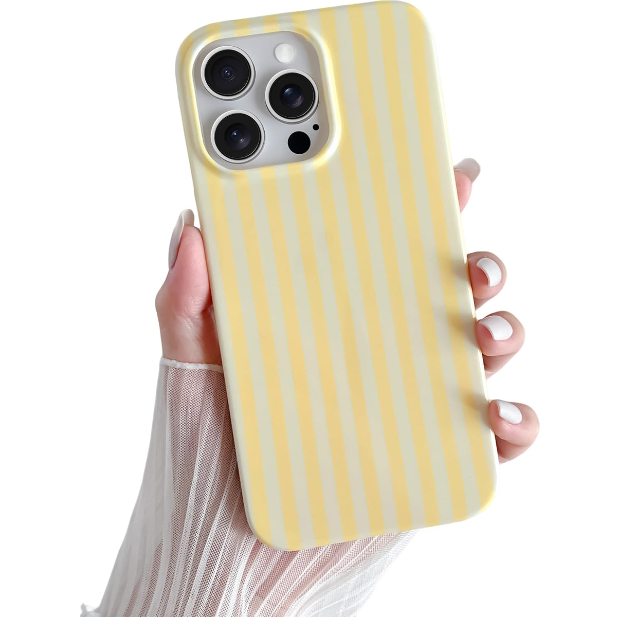 Yeddabox for iPhone 16 Pro Case Cute Striped Phone Case Soft TPU Slim Shockproof Phone Cover for Women Girls, Pink and Yellow