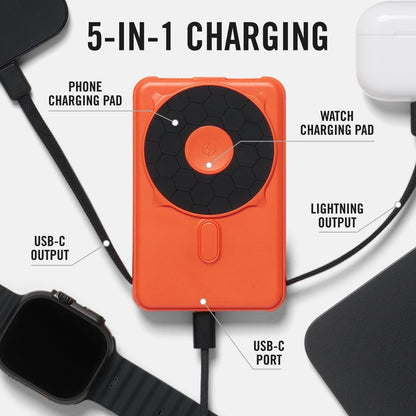 Ridge 20W Magnetic Power Bank Battery Pack 10,000mAh - Fast Charging - Portable Charger Flight-Safe Travel Powerbank - Built-in Cables & Magnetic Attachment (Basecamp Orange)
