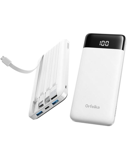 Orfeika Fast Charging Portable Charger Power Bank with Built-in 4 Cables