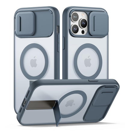 SURITCH for iPhone 15 Case, Compatible with MagSafe, Built-in Kickstand & Camera Cover & Translucent Back, Shockproof Rugged Protective Phone Cover 6.1 Inch, Black