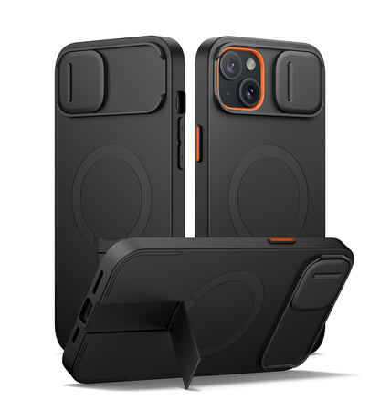 SURITCH for iPhone 17 Pro Max Case with Camera Control Cover, Camera Cover and Adjustable Kickstand, Compatible with MagSafe, Shockproof Bumper Protective Cases 6.9 Inch, Black