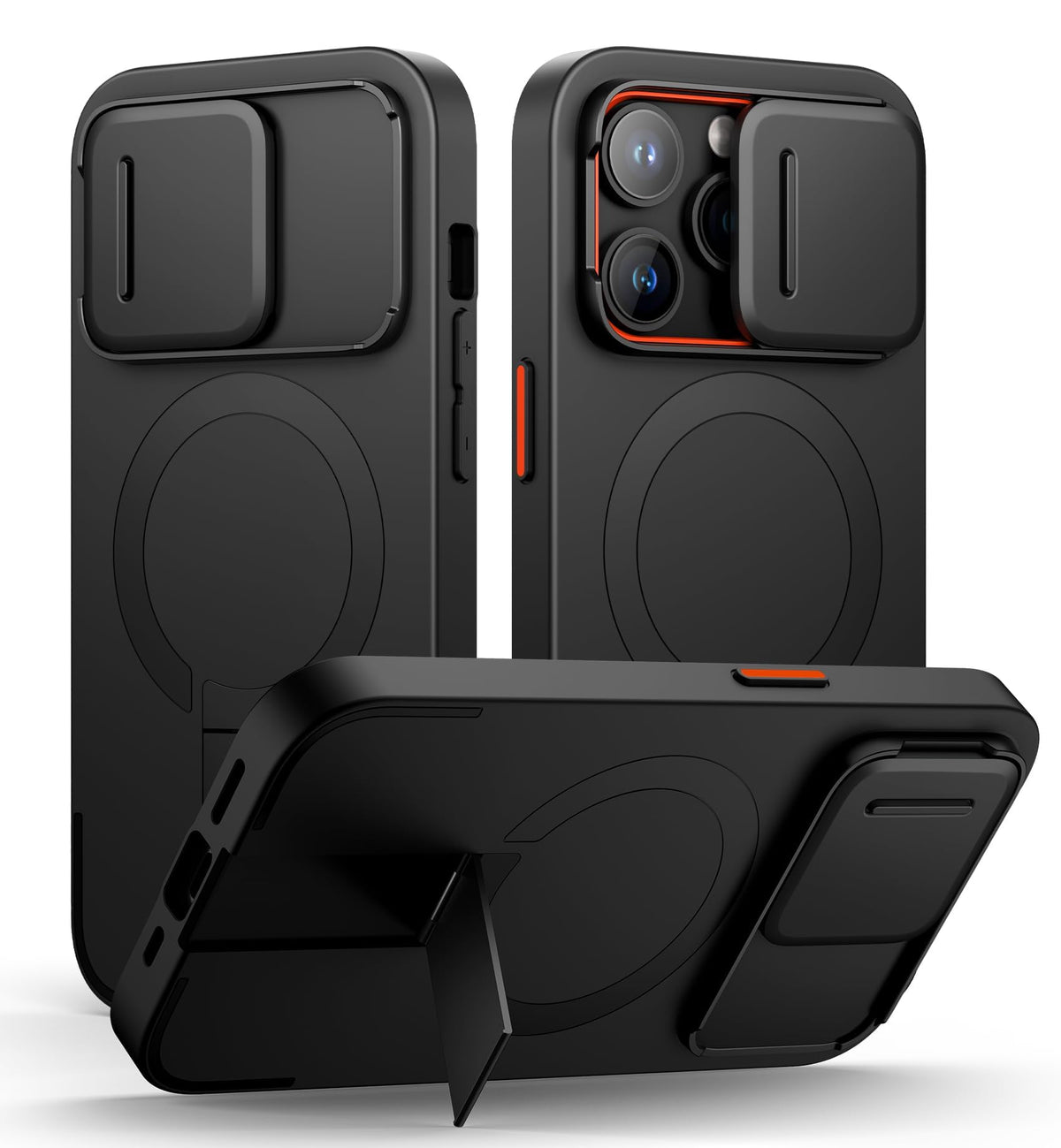 SURITCH for iPhone 17 Pro Max Case with Camera Control Cover, Camera Cover and Adjustable Kickstand, Compatible with MagSafe, Shockproof Bumper Protective Cases 6.9 Inch, Black