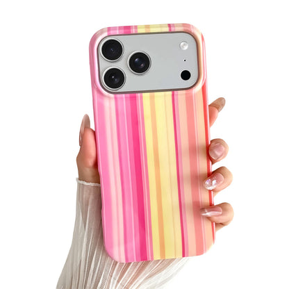 Yeddabox for iPhone 16 Pro Case Cute Striped Phone Case Soft TPU Slim Shockproof Phone Cover for Women Girls, Pink and Yellow