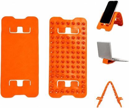 Foldable Silicone Phone Stand, Portable Flexible Cell Phone Holder with Suction Cups, Adjustable Travel Desktop Stand for iPhone, Samsung, Smartphone & Small Tablet - Orange