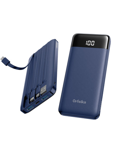 Orfeika Fast Charging Portable Charger Power Bank with Built-in 4 Cables