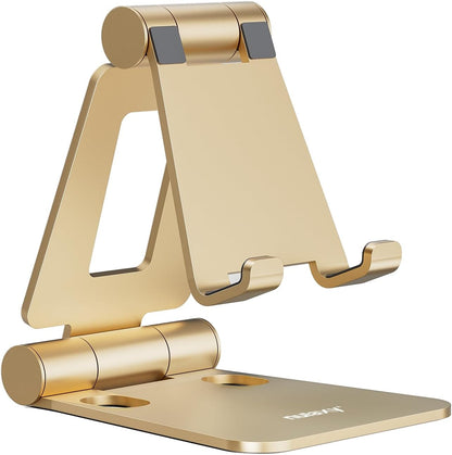 Nulaxy Full Aluminum Dual Folding Cell Phone Stand for Desk, Gold
