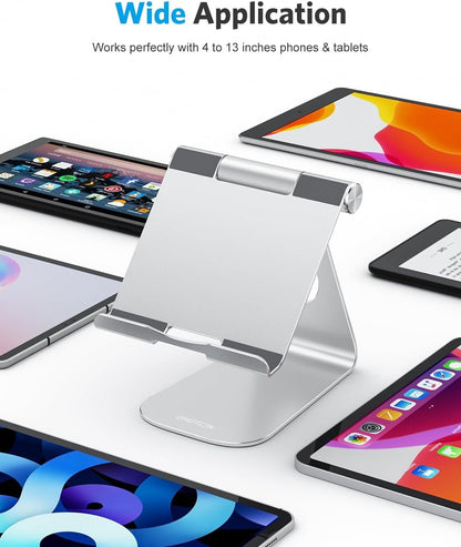 OMOTON T1 Adjustable Tablet Stand for Desk, Aluminum Holder for iPad Silver