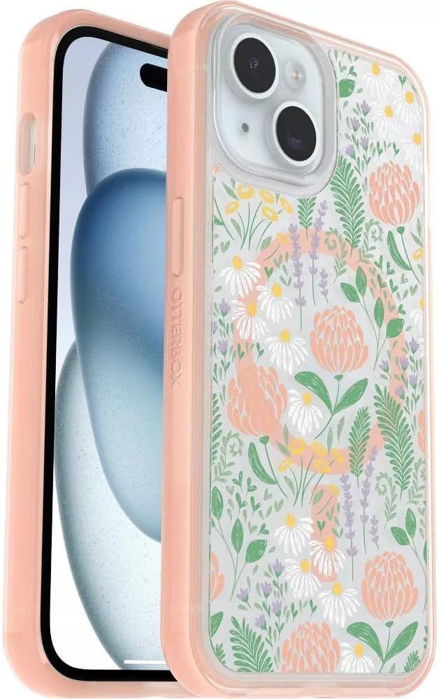 OtterBox iPhone 15, iPhone 14, and iPhone 13 Symmetry Series Clear Case - Stardust (Clear/Silver), Snaps to MagSafe, Ultra-Sleek, Raised Edges Protect Camera & Screen