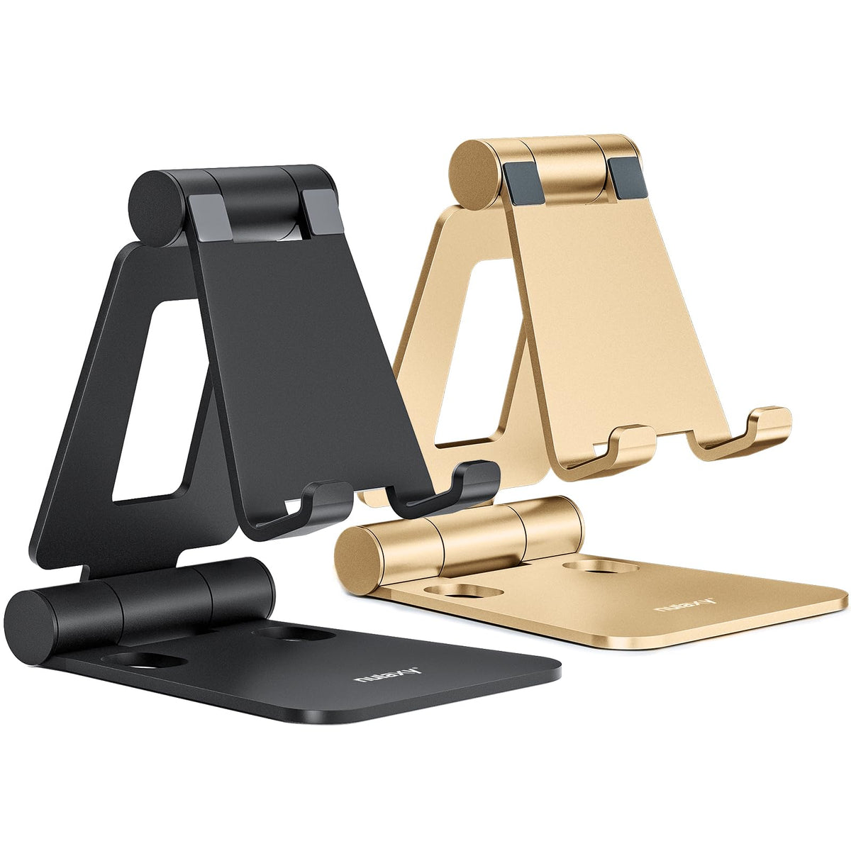Nulaxy 2 Pack Aluminum Dual Folding Cell Phone Stand Desk, Black&Rose Gold