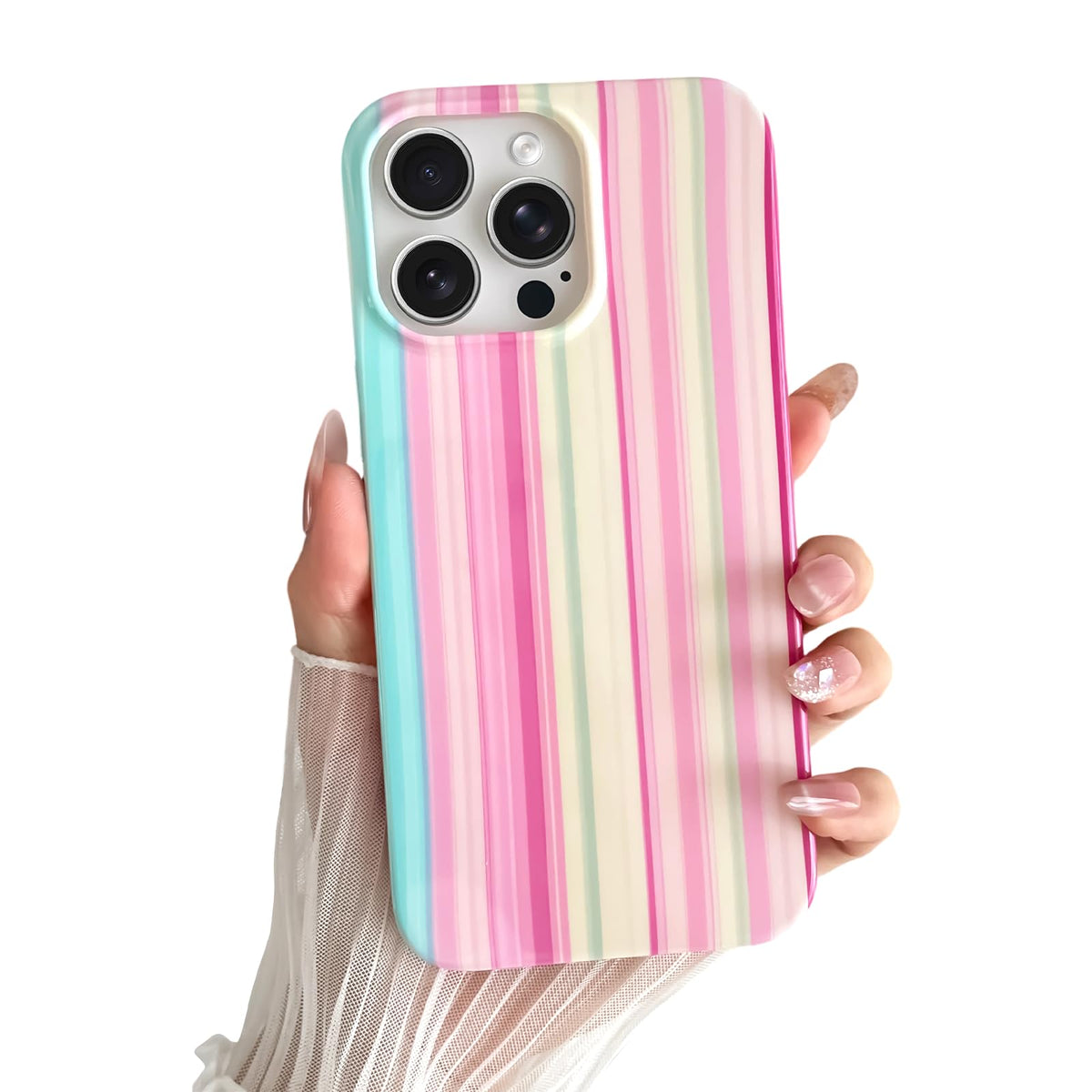 Yeddabox for iPhone 16 Pro Case Cute Striped Phone Case Soft TPU Slim Shockproof Phone Cover for Women Girls, Pink and Yellow