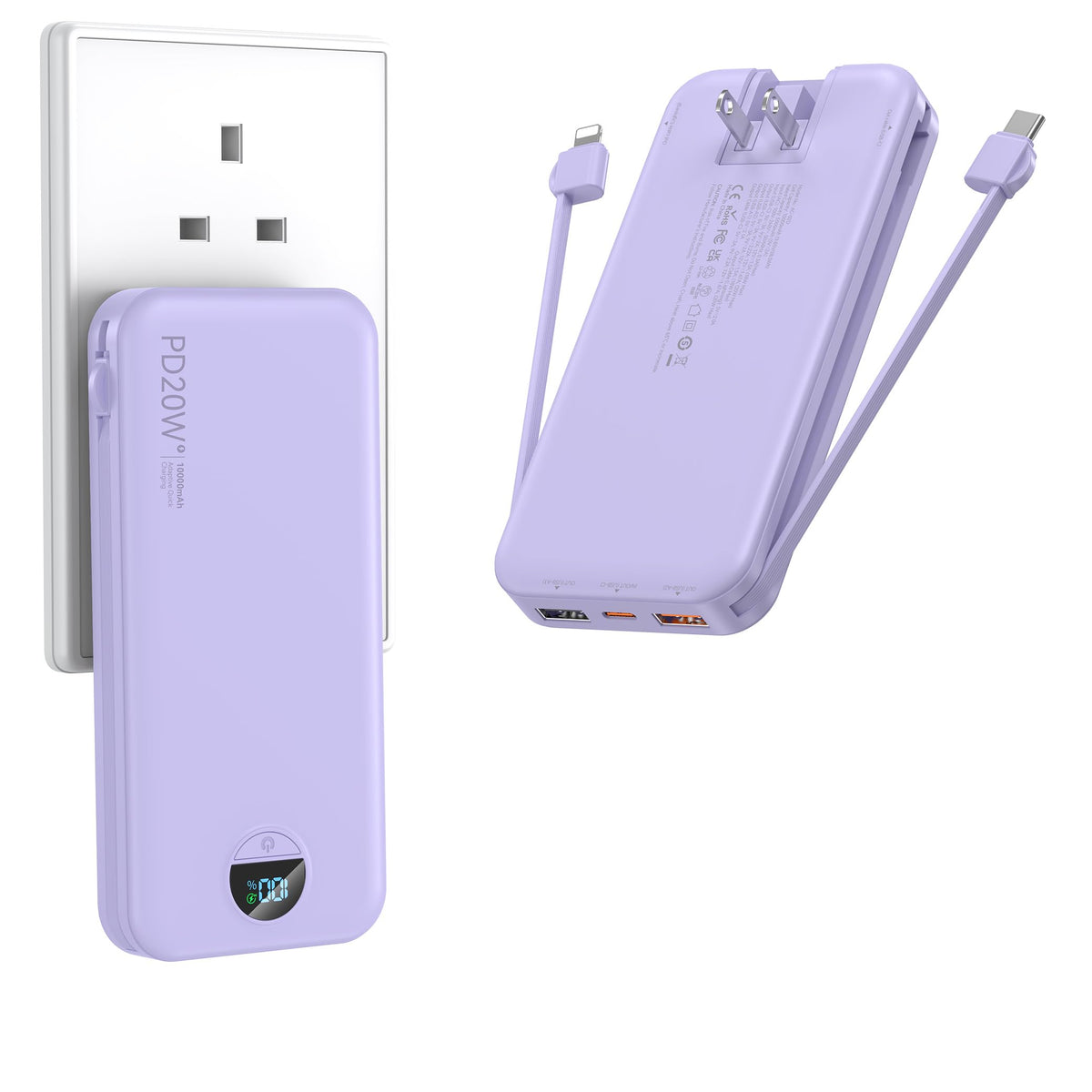 Ffnpua Portable Charger Power Bank 20000mAh PD20W w/Built-in Cables