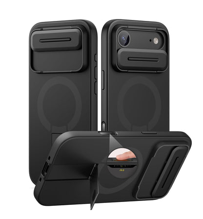 SURITCH for iPhone 17 Pro Max Case with Camera Control Cover, Camera Cover and Adjustable Kickstand, Compatible with MagSafe, Shockproof Bumper Protective Cases 6.9 Inch, Black