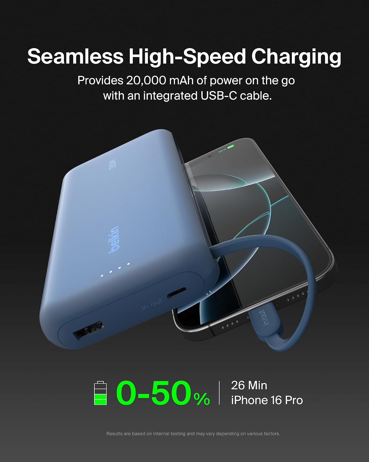 Belkin 20000mAh 30W USB C Power Bank, Portable Charger for iPhone & iPad
