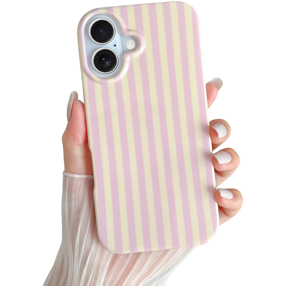 Yeddabox for iPhone 16 Pro Case Cute Striped Phone Case Soft TPU Slim Shockproof Phone Cover for Women Girls, Pink and Yellow