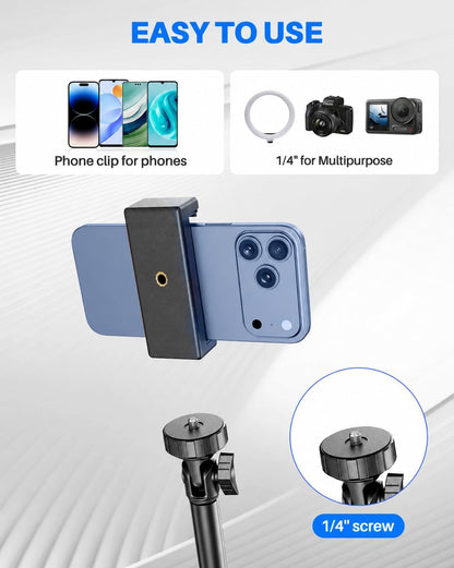 Extendable Phone Tripod for iPhone, Selfie Stick with Remote & Phone Holder