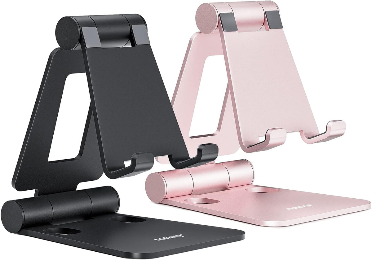 Nulaxy 2 Pack Aluminum Dual Folding Cell Phone Stand Desk, Black&Rose Gold