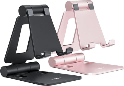 Nulaxy 2 Pack Aluminum Dual Folding Cell Phone Stand Desk, Black&Rose Gold