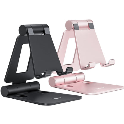 Nulaxy 2 Pack Aluminum Dual Folding Cell Phone Stand Desk, Black&Rose Gold
