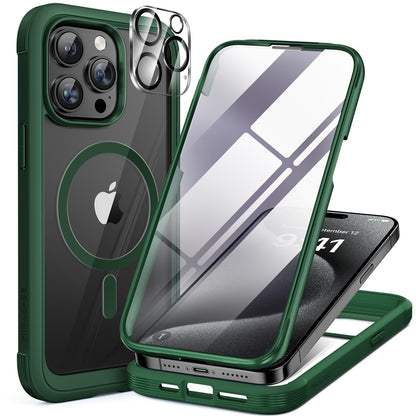 Miracase Magnetic for iPhone 15 Pro Max Case 6.7'' [Compatible with Magsafe] Full-Body Drop Proof Bumper Phone Case for iPhone 15 Pro Max with Built-in 9H Tempered Glass Screen Protector,Black