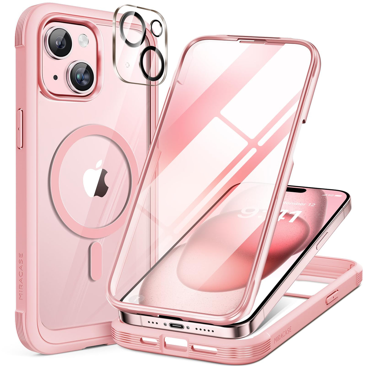 Miracase Magnetic for iPhone 15 Pro Max Case 6.7'' [Compatible with Magsafe] Full-Body Drop Proof Bumper Phone Case for iPhone 15 Pro Max with Built-in 9H Tempered Glass Screen Protector,Black
