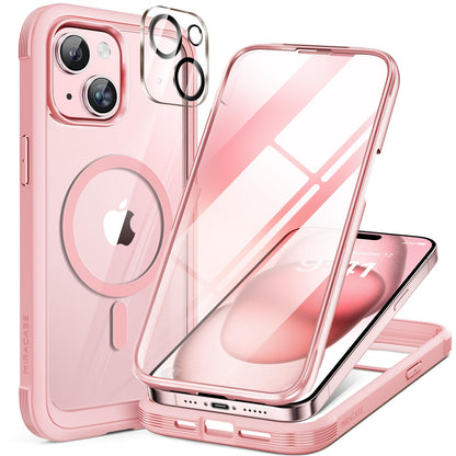 Miracase Magnetic for iPhone 15 Pro Max Case 6.7'' [Compatible with Magsafe] Full-Body Drop Proof Bumper Phone Case for iPhone 15 Pro Max with Built-in 9H Tempered Glass Screen Protector,Black
